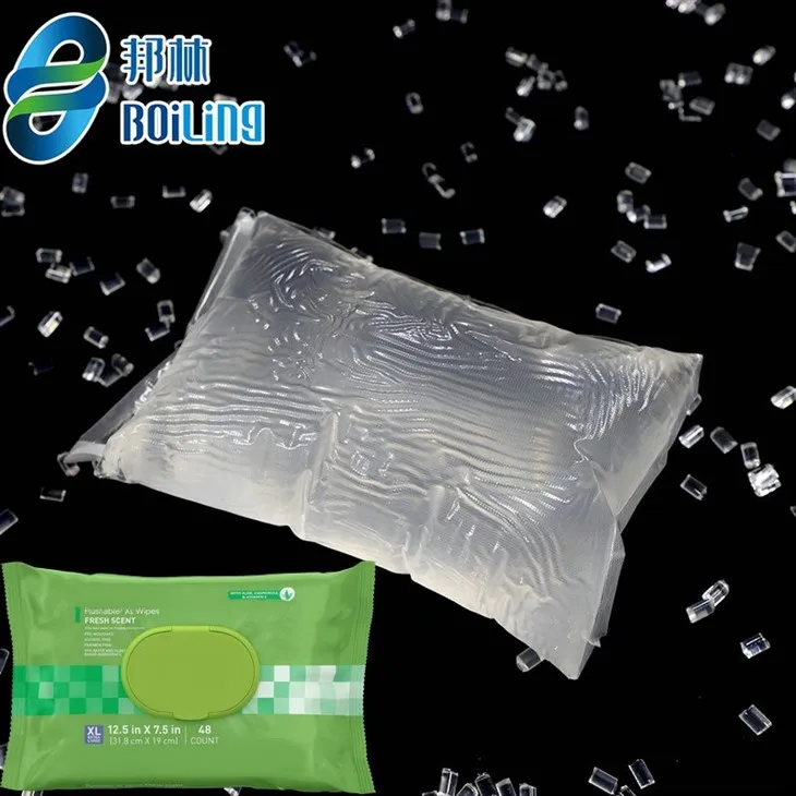 Melegen olvadó ragasztó nedves törlőkendőhöz, fedél ragasztásához